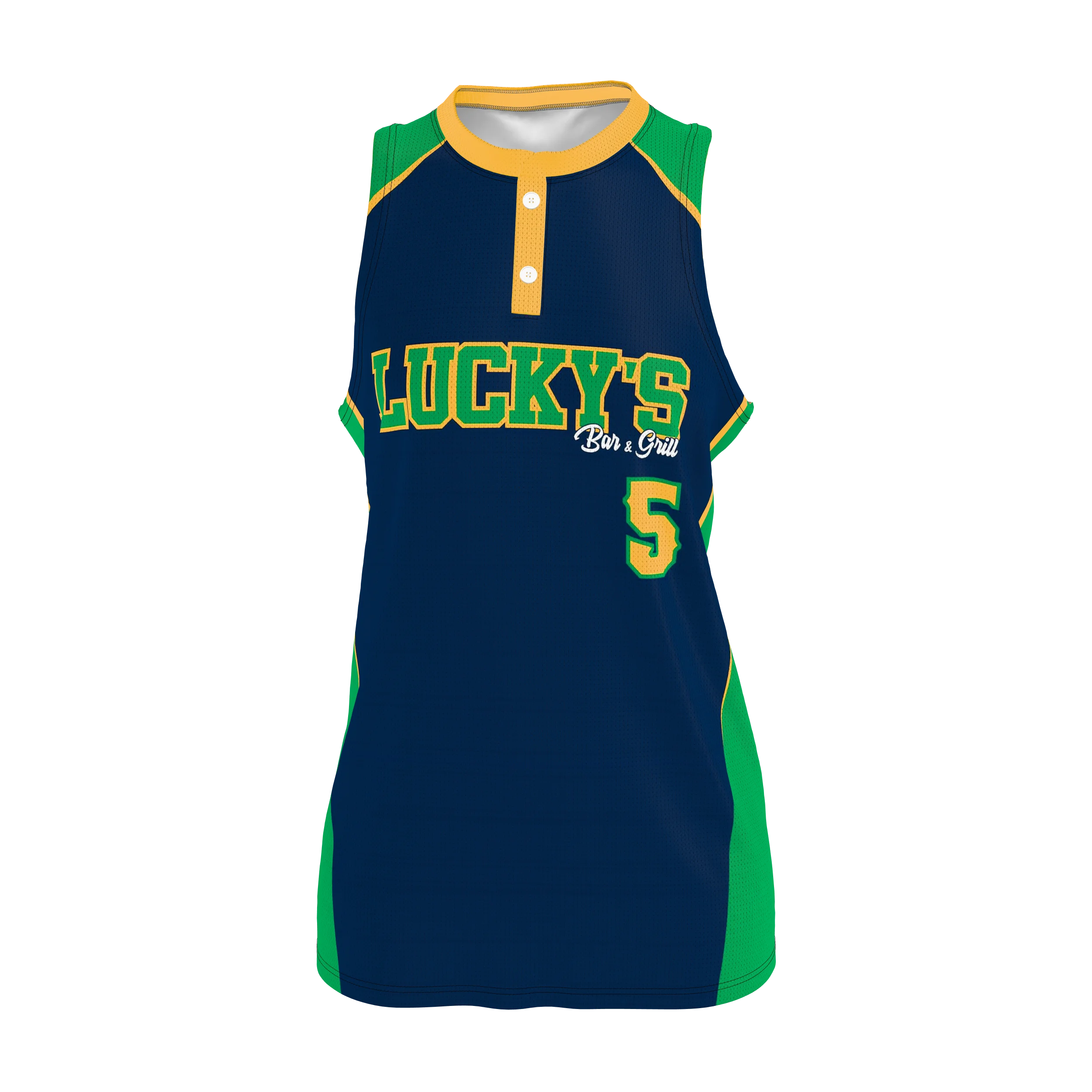 Zuniformers Women's/Girls Softball 2-Button Sleeveless Jersey, front view