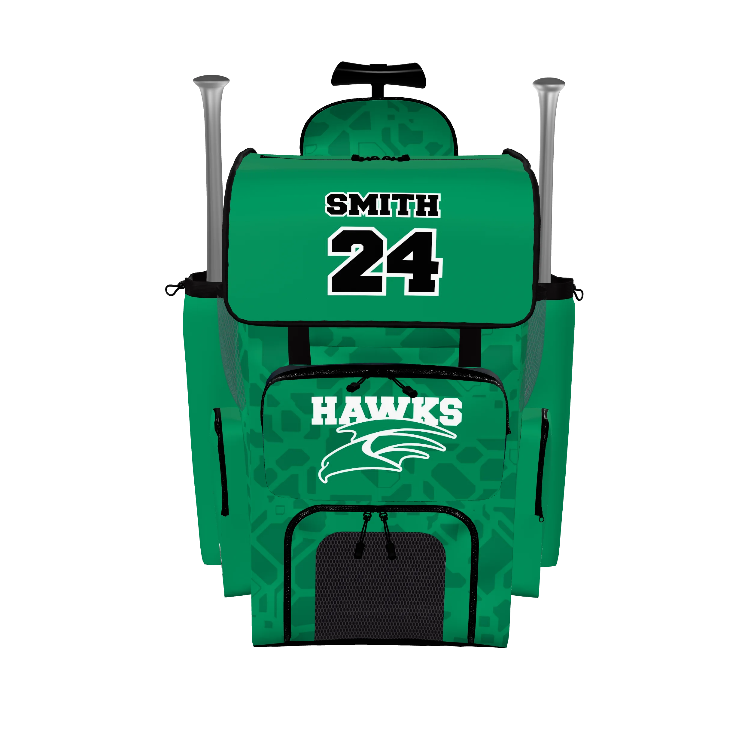 Zuniformers Baseball Bag with Wheels and Handle, front view